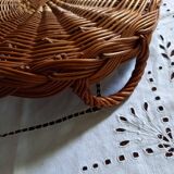 Woven wicker tray with handles