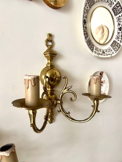 2 appliques murales 2 feux en laiton doré