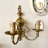 2 appliques murales 2 feux en laiton doré