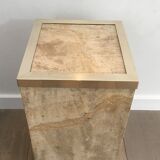 Travertine and brass column by Willy Rizzo