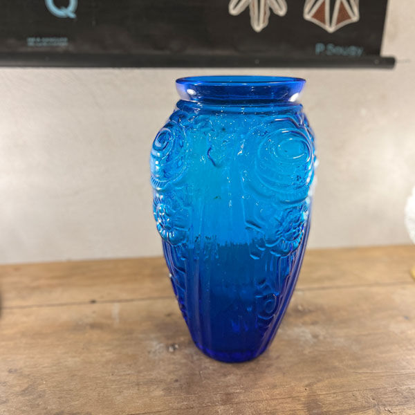 Large art deco vase in cobalt blue glass