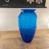 Vase art déco en verre bleu cobalt