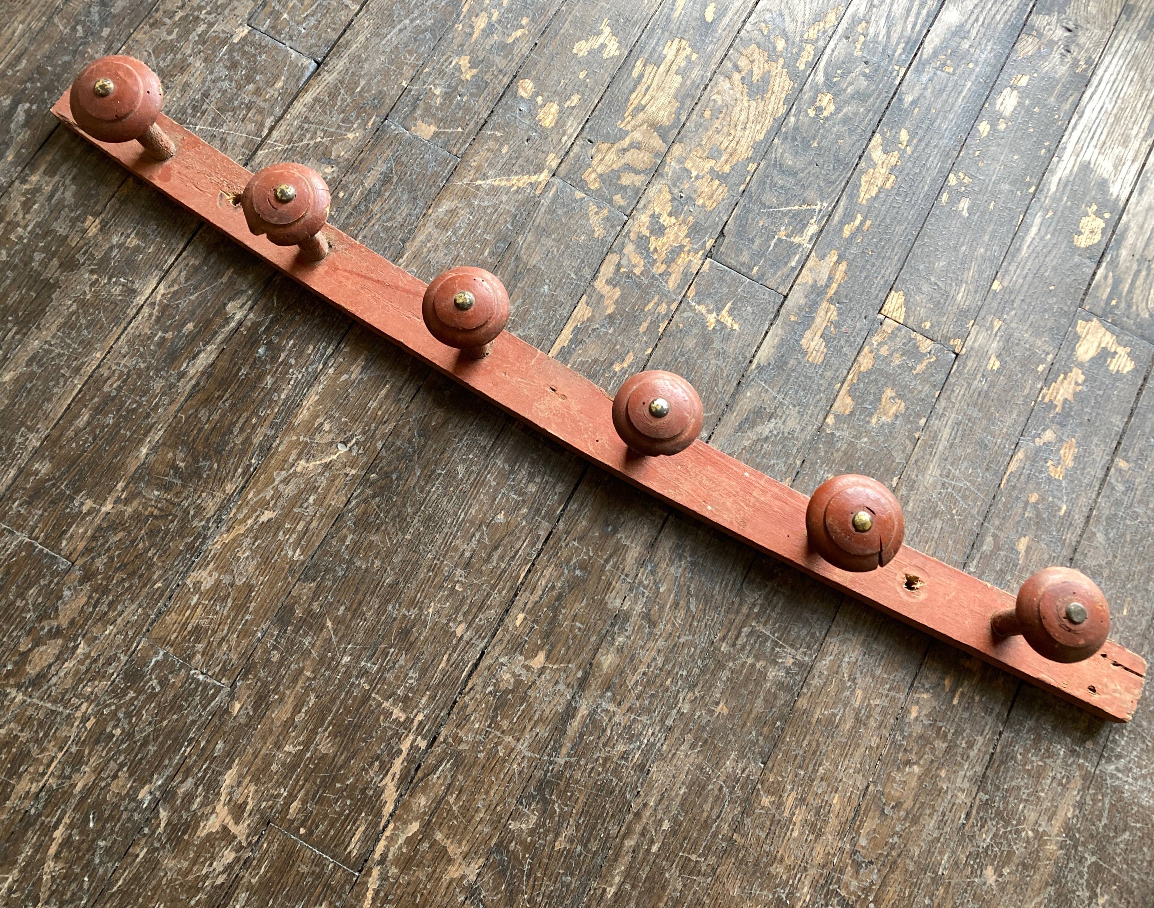 Original patina wooden farmhouse coat hook 86cm