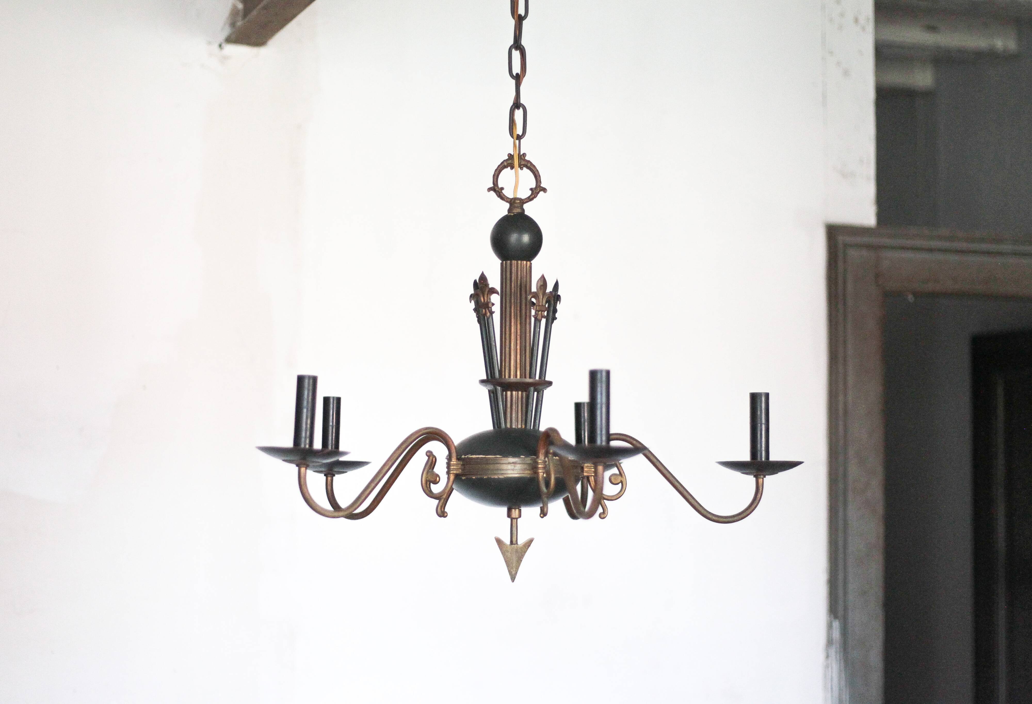 Vintage pendant light, empire brass pendant light, arrow pendant light