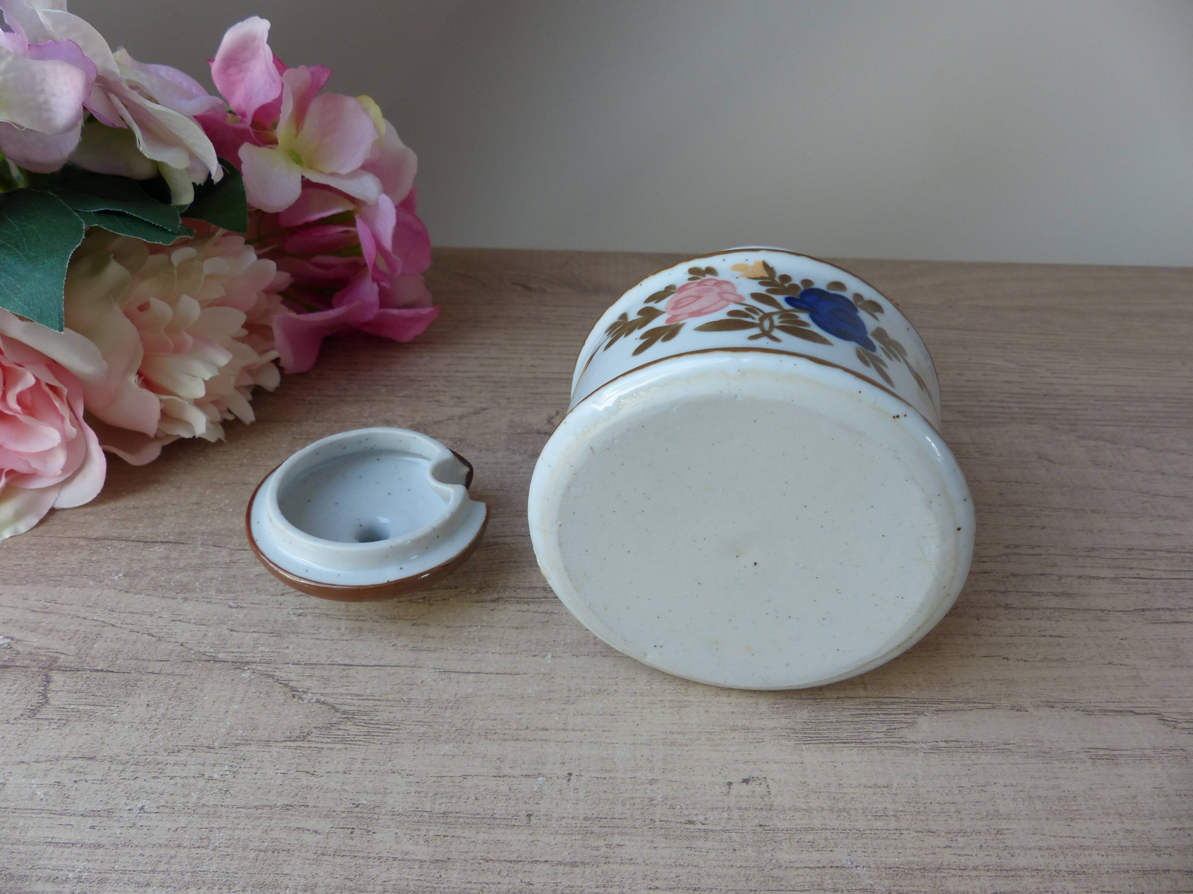 Old Great Mustard Pot with Ceramic Wicker Handle France