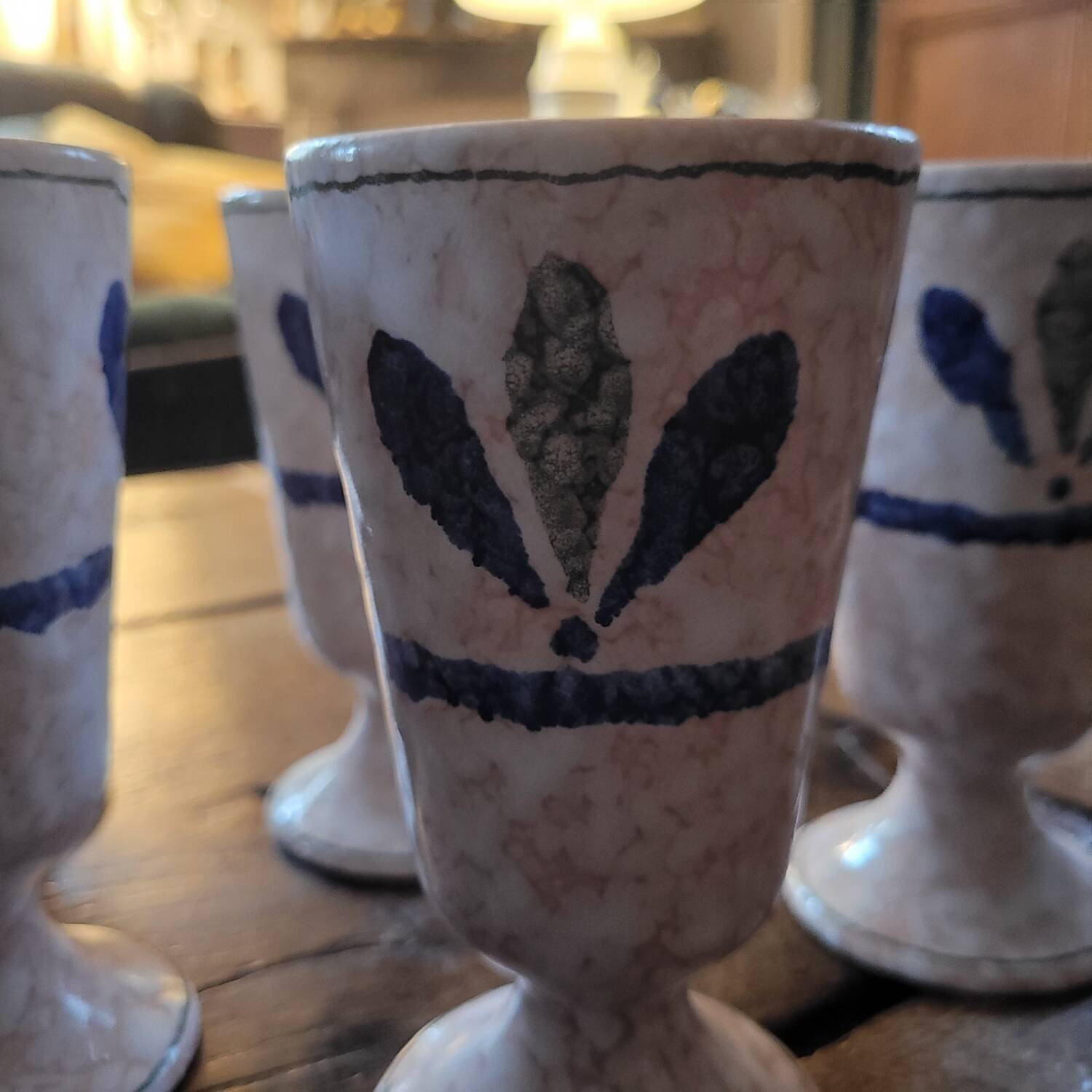 Set of 6 marbled earthenware mazagrans Salins 70's