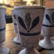 Set of 6 marbled earthenware mazagrans Salins 70's