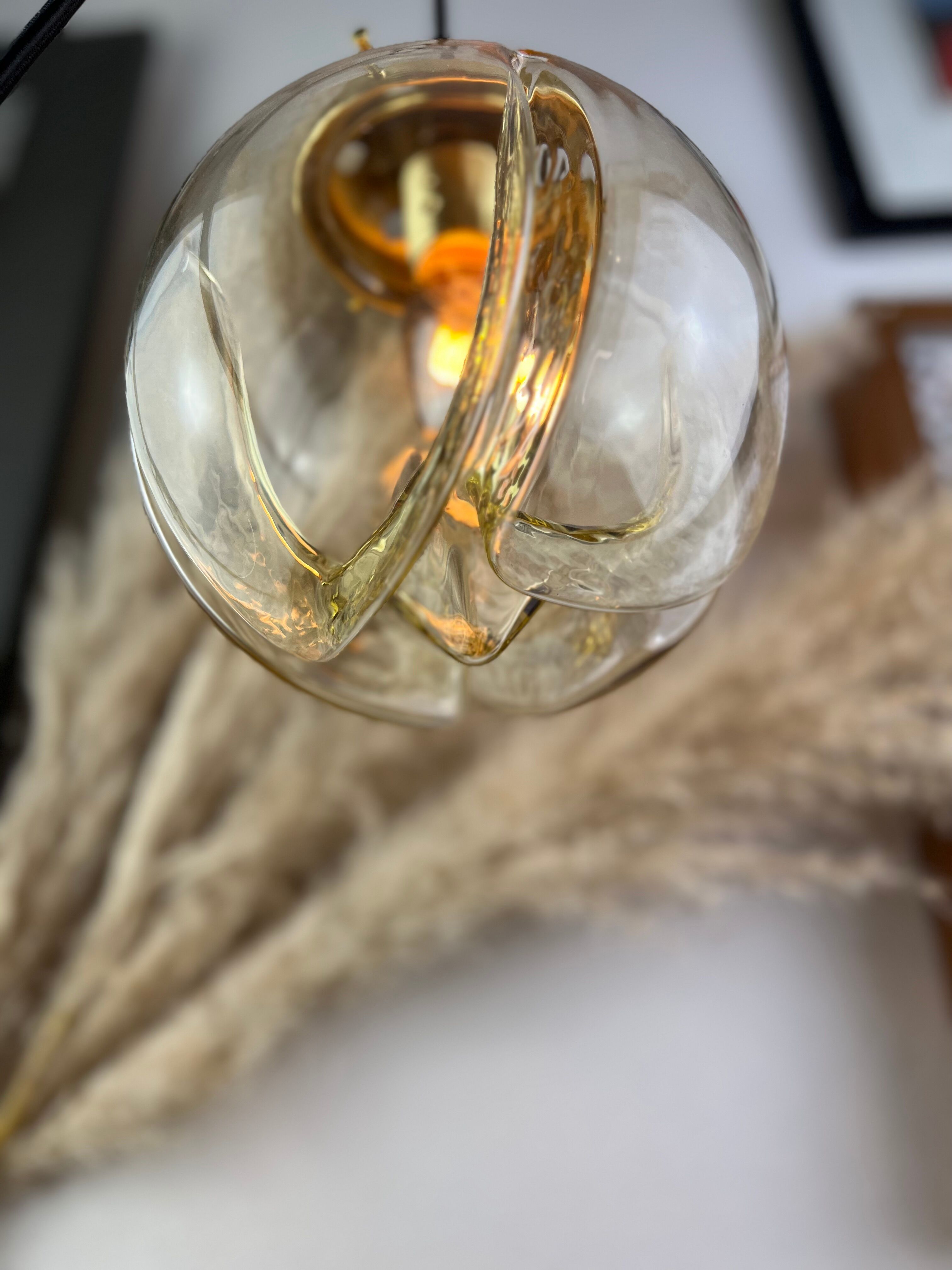 Lamp walking/suspension lamp large globe vintage molded glassware Murano smoked yellow