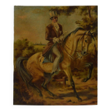 Peinture à l'huile impressionniste vintage représentant un homme à cheval
