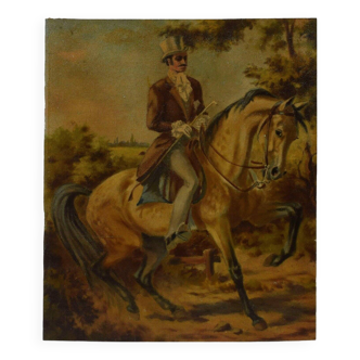 Vintage Impressionist Oil Painting of Man on Horseback