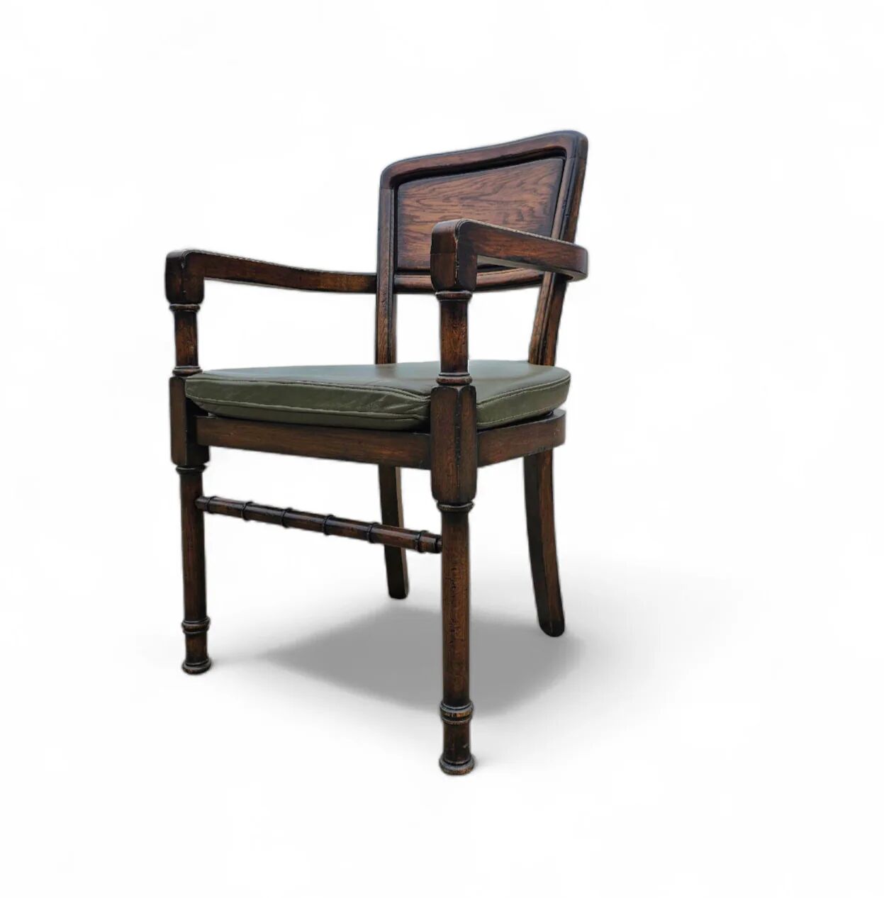 4 x RAC Royal English dining chairs / green leather cushions