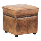 Sturdy square vintage sheepskin pouf/ottoman with beautiful colours