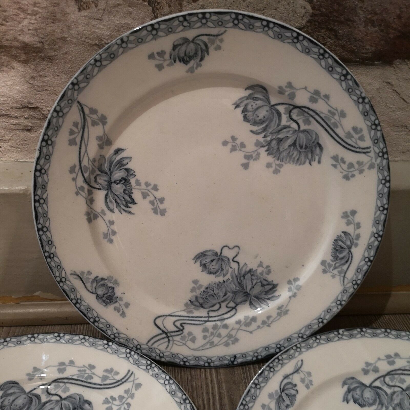 Série de 6 assiettes plates faïence Sarreguemines modèle Royat