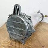 Industrial french polished aluminium hanging tube light, 1970s