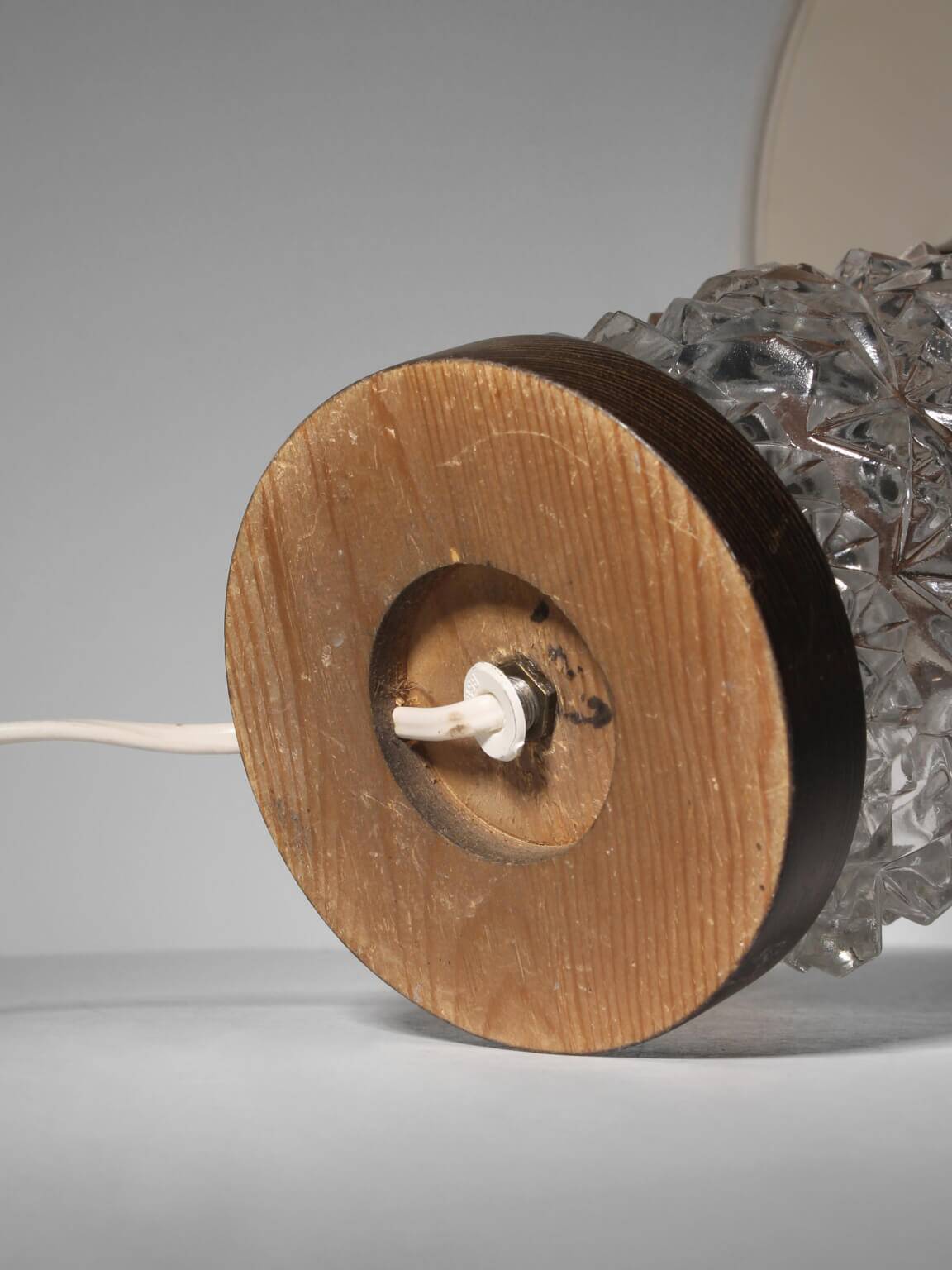 Mid-Century Textured Glass And Wooden Table Lamp, Denmark, 1960s