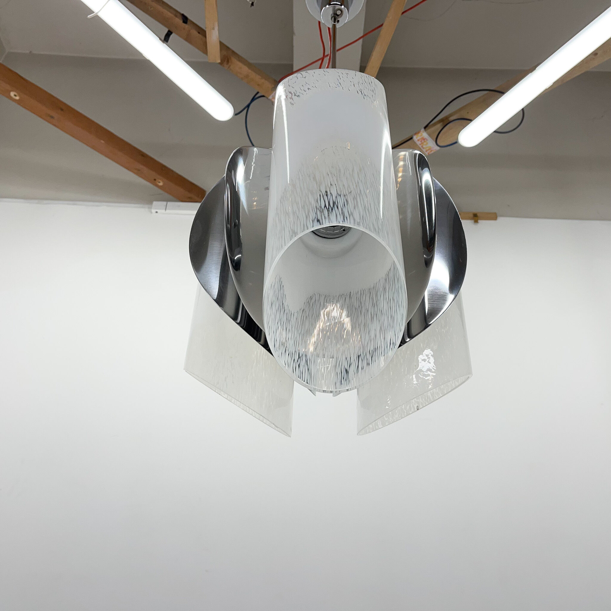 Mid-century Chrome & Murano Glass Chandelier, Italy