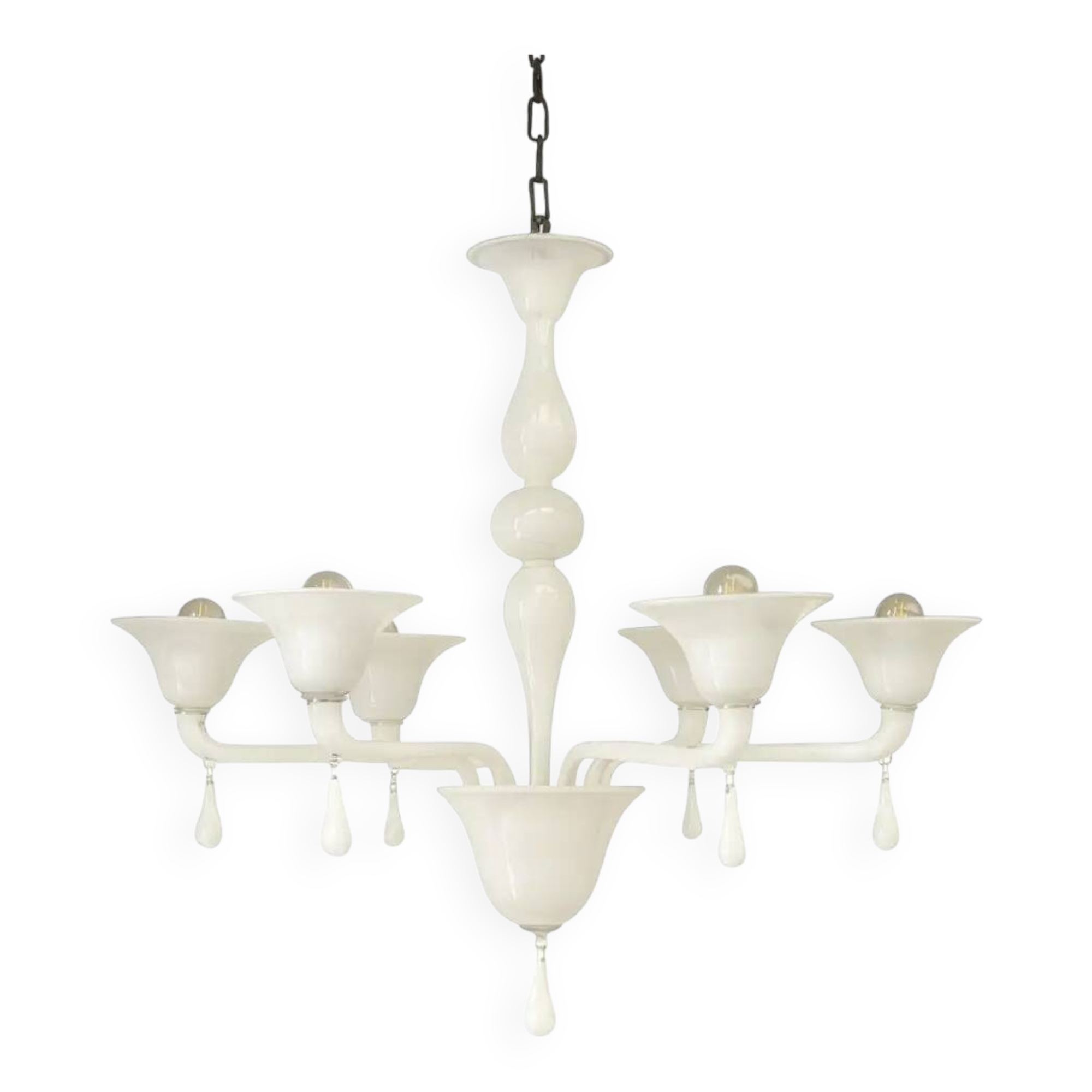 Contemporary Italian 6-Arm White Murano Glass Chandelier