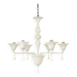 Contemporary Italian 6-Arm White Murano Glass Chandelier