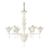 Contemporary Italian 6 Arms White Murano Glass Chandelier