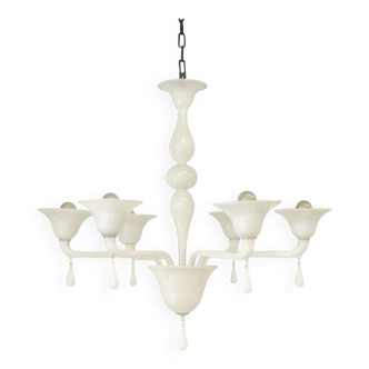 Contemporary Italian 6-Arm White Murano Glass Chandelier