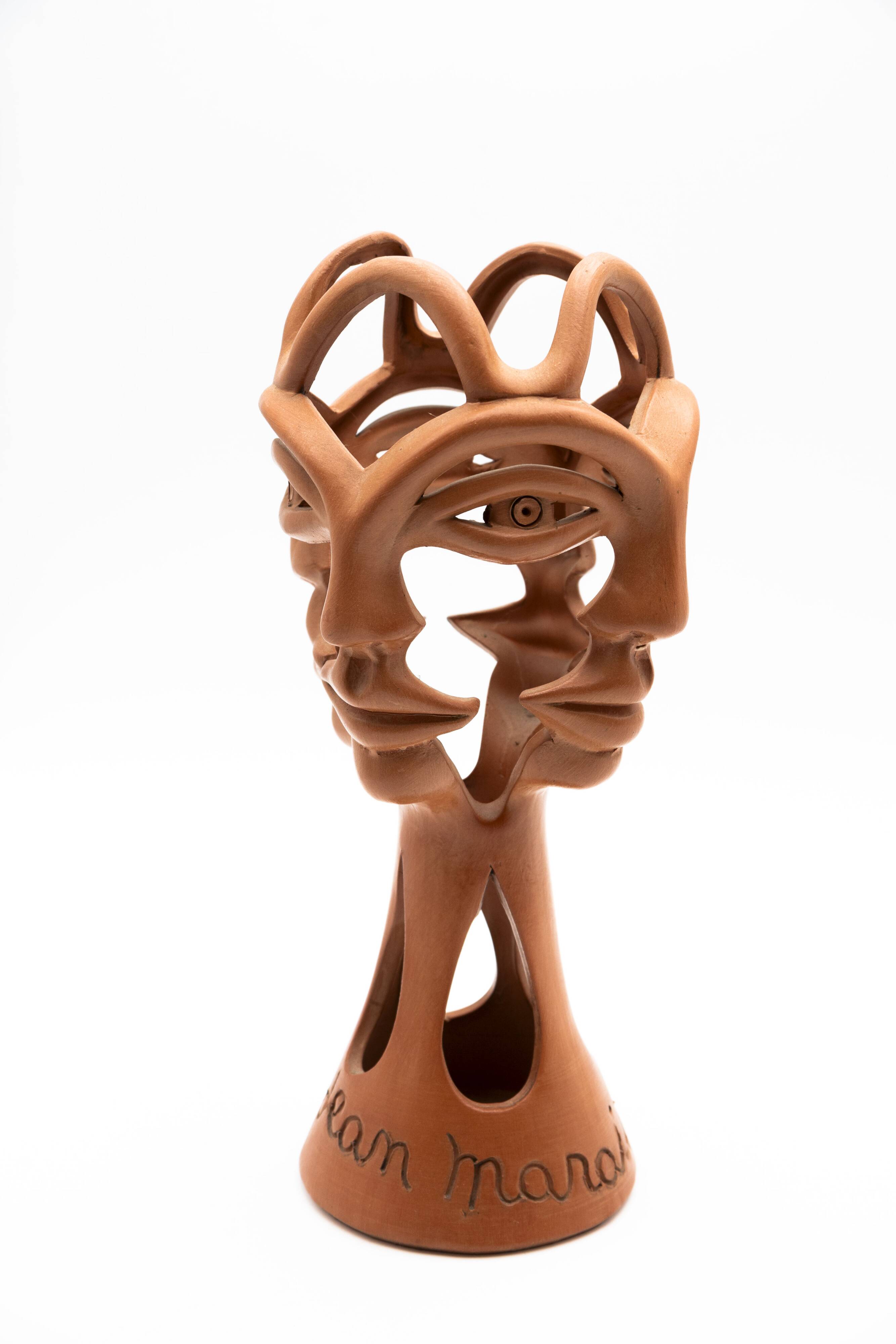 Terracotta sculpture by Jean Marais, the 3 faces, 1970
