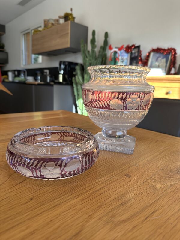 Lot cristal de bohème coupe de fruit et cendrier