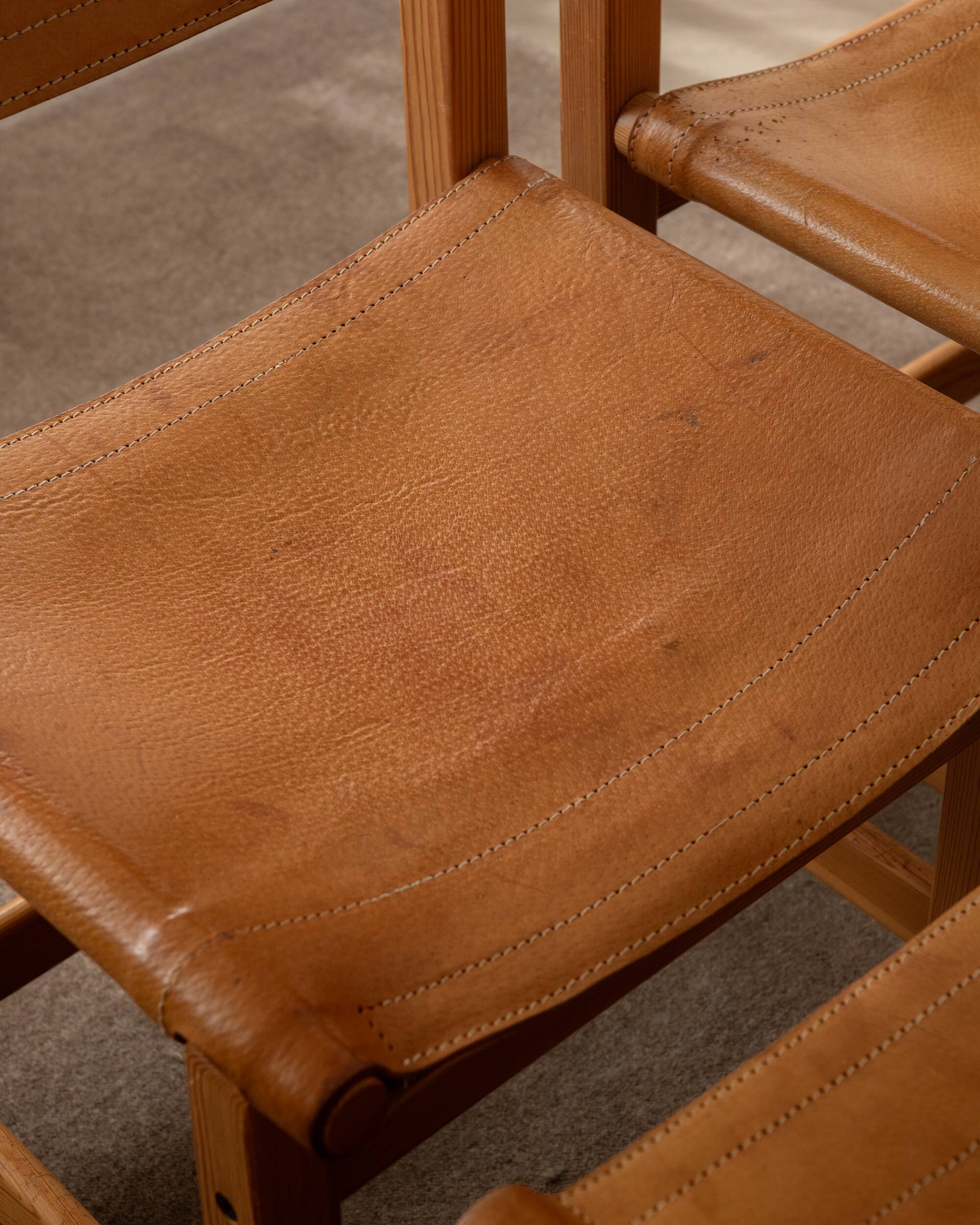 Vintage Kotka Dining Chairs Tomas Jelinek IKEA, Pine Leather 1980s Set of 6