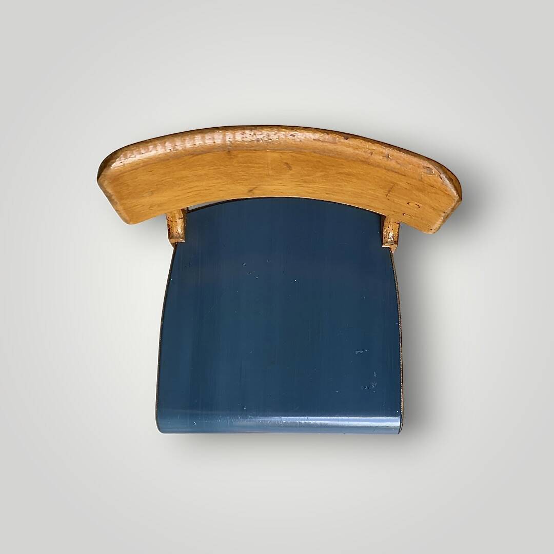 Antique Zabo children's chair (attributed) – varnished wood & blue seat