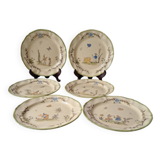 6 flat plates with Moustiers de Longchamp decor. 1985