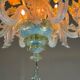 Petit Lustre Vénitien En Verre De Murano Bleu Opalescent Et Doré, 6 Bras De Lumière Vers 1950