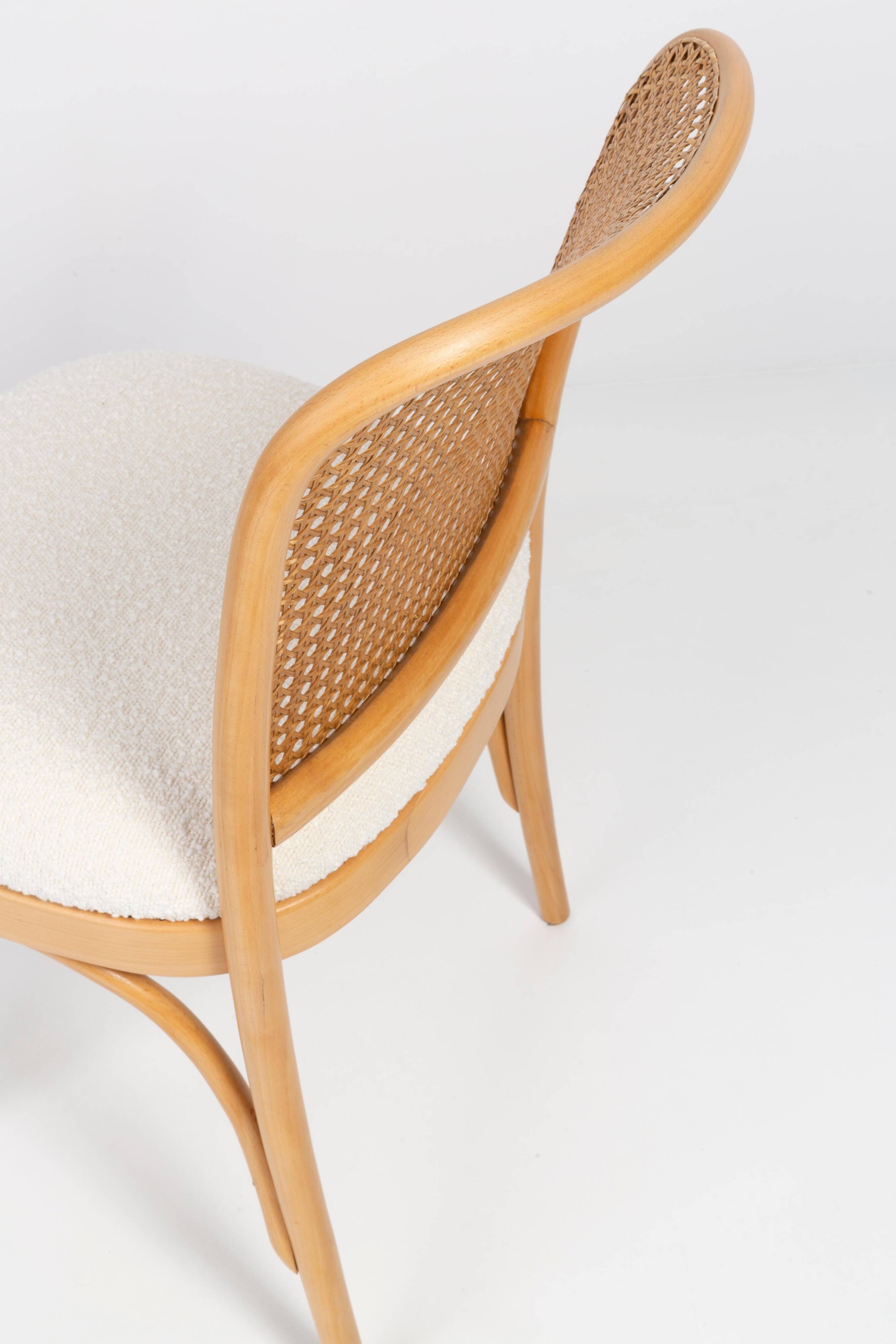 Rattan chair, off-white boucle and Thonet wood, 1960s