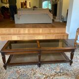 Wood, glass and cane coffee table