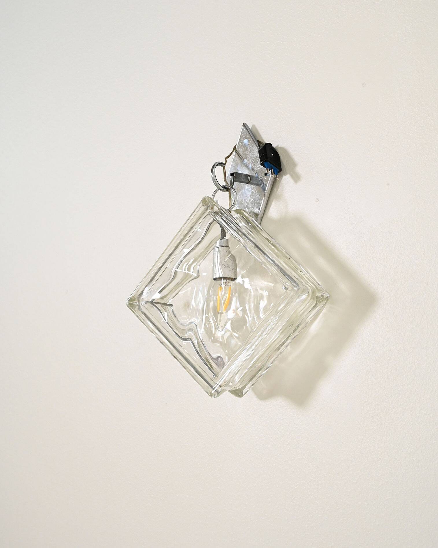 European pressed glass and metal wall light, 1970s