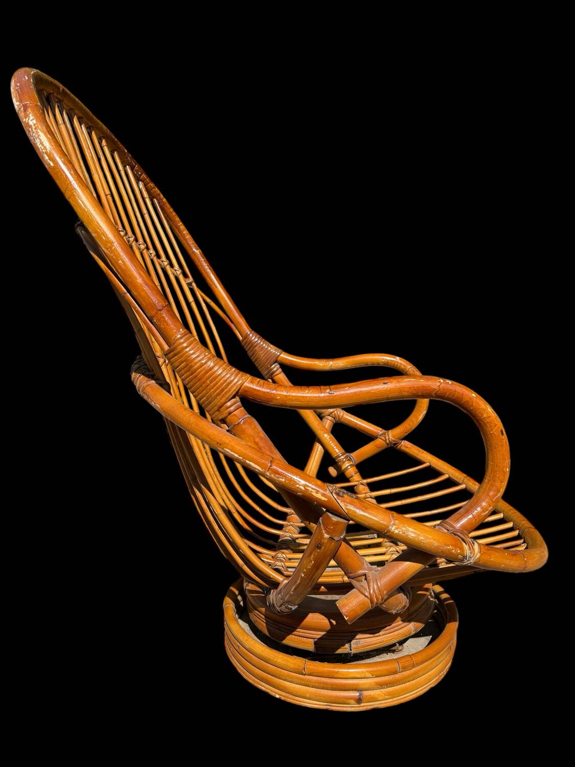 70s rattan and bamboo swivel chair