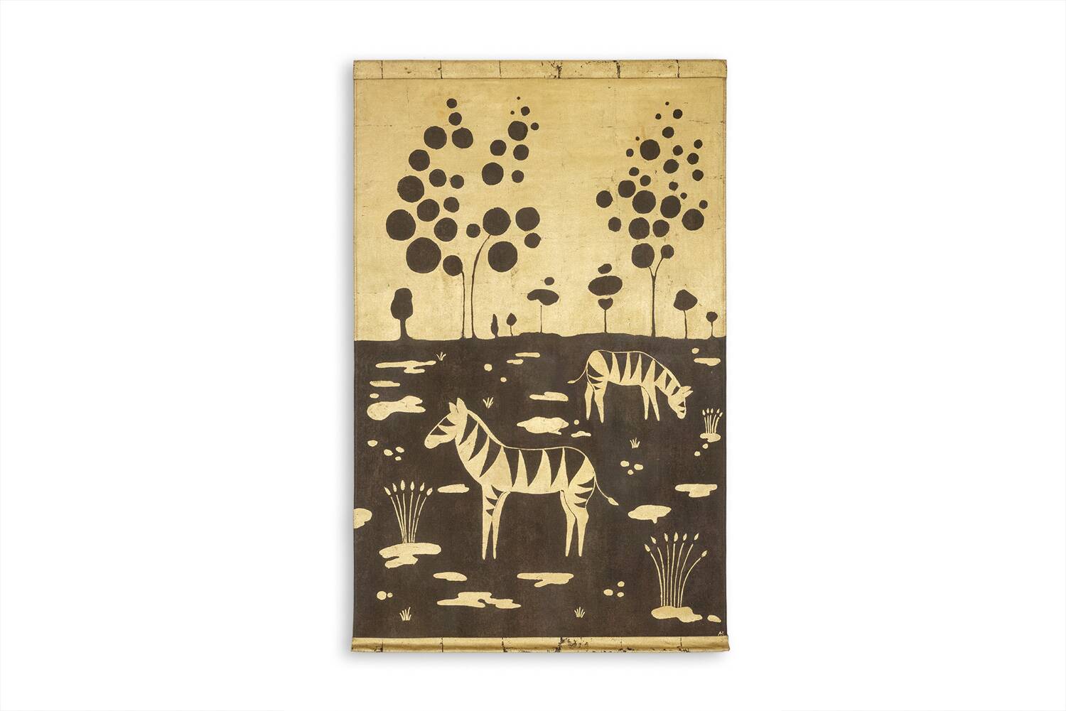 Toile peinte à décor de zèbres, travail d'artiste contemporain