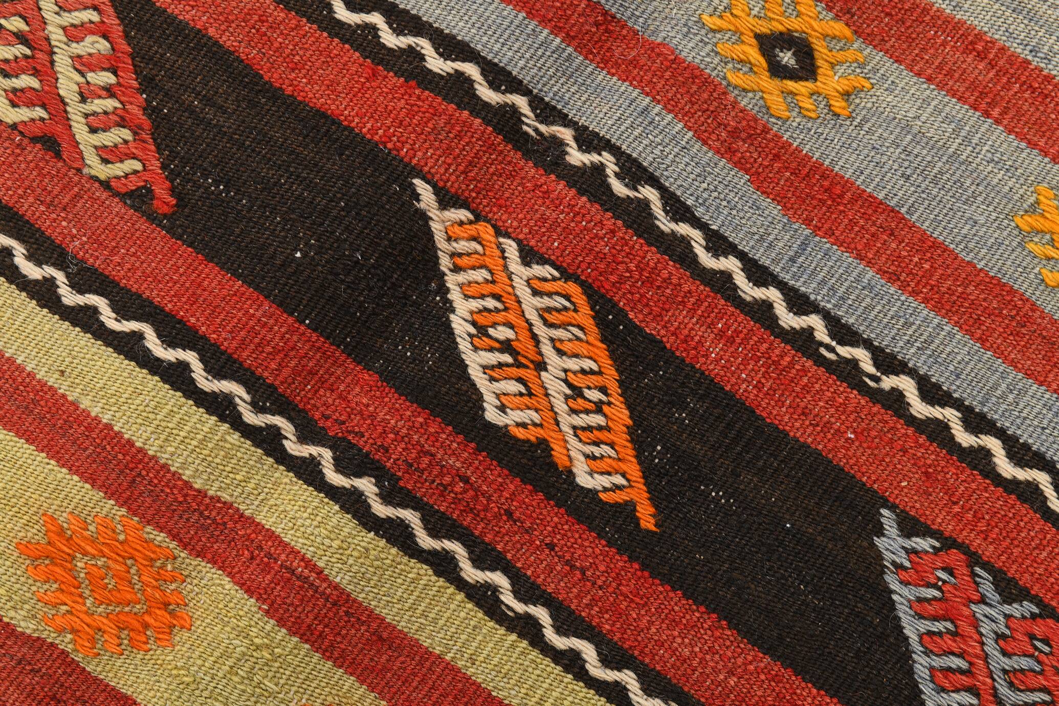 6x11 Pumpkin Orange Striped Turkish Vintage Kilim Rug, 182x320Cm