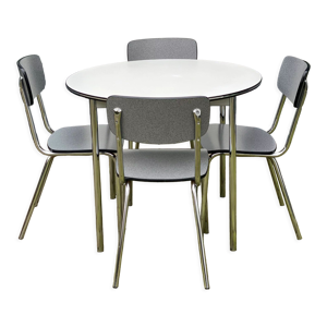 Table ronde en formica avec 4 chaises