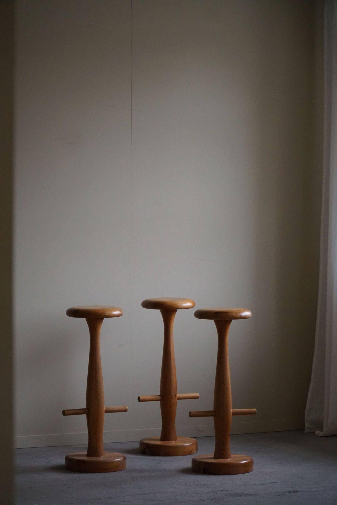 Set of 3 oak bar stools, mid-century Danish modern, Rainer Daumiller, 1960s.