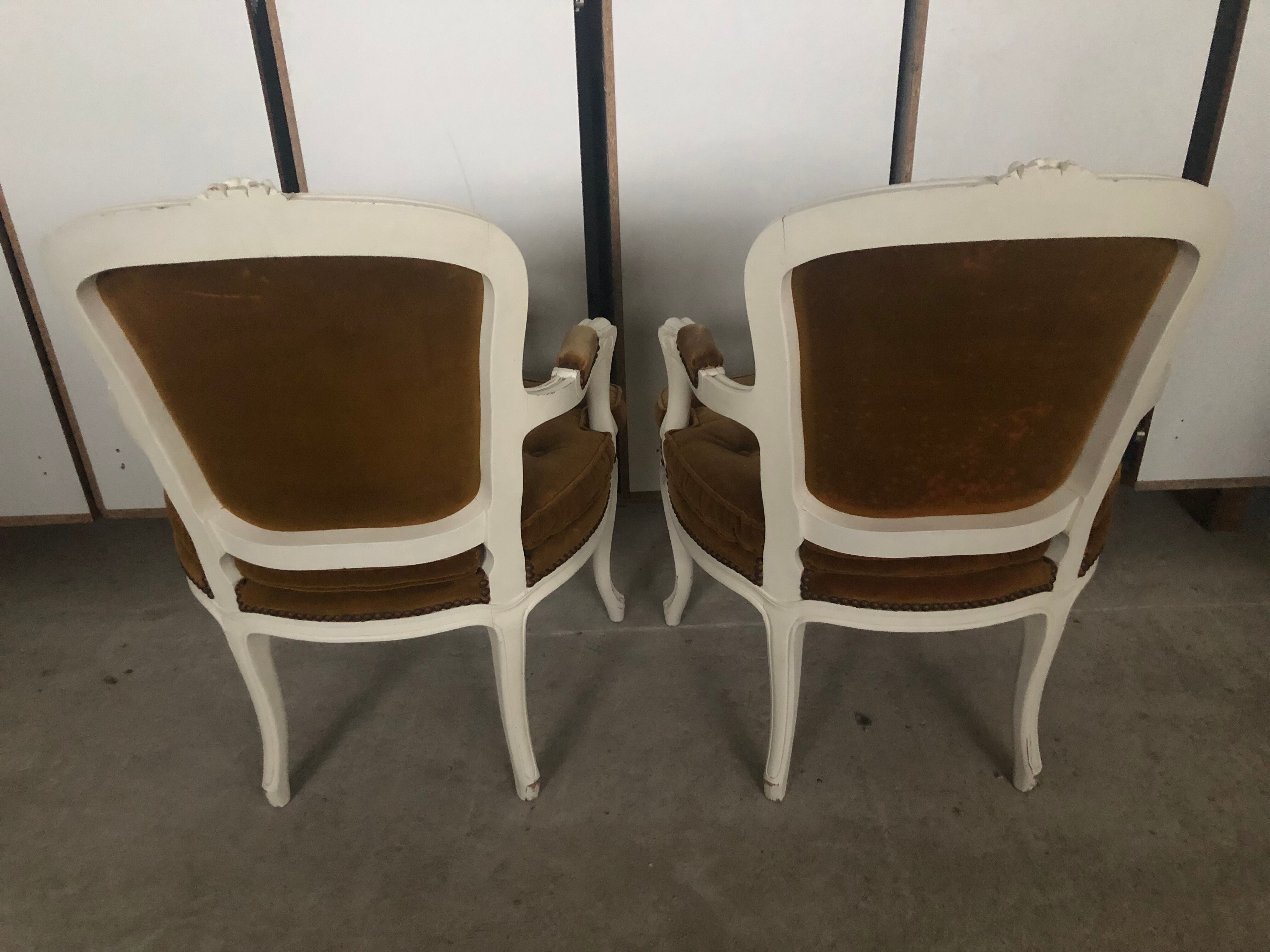 2 mustard yellow Louis XV convertible armchairs