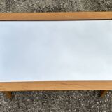 Small coffee table, wood, compass legs and mirror, vintage, 1960s