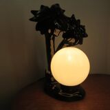 Black ceramic "palm" lamp and white opaline ball 70/80