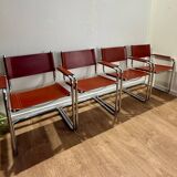 4 fauteuils S34 style Marc Stam en cuir cognac et tubulaire