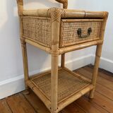 Antique rattan bedside table with vintage drawer