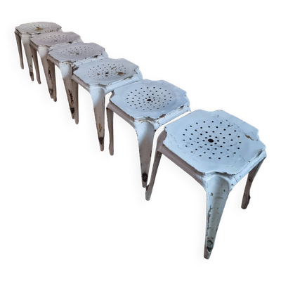 Lot de 6 tabourets industriels français Multipl’s – Années 1930