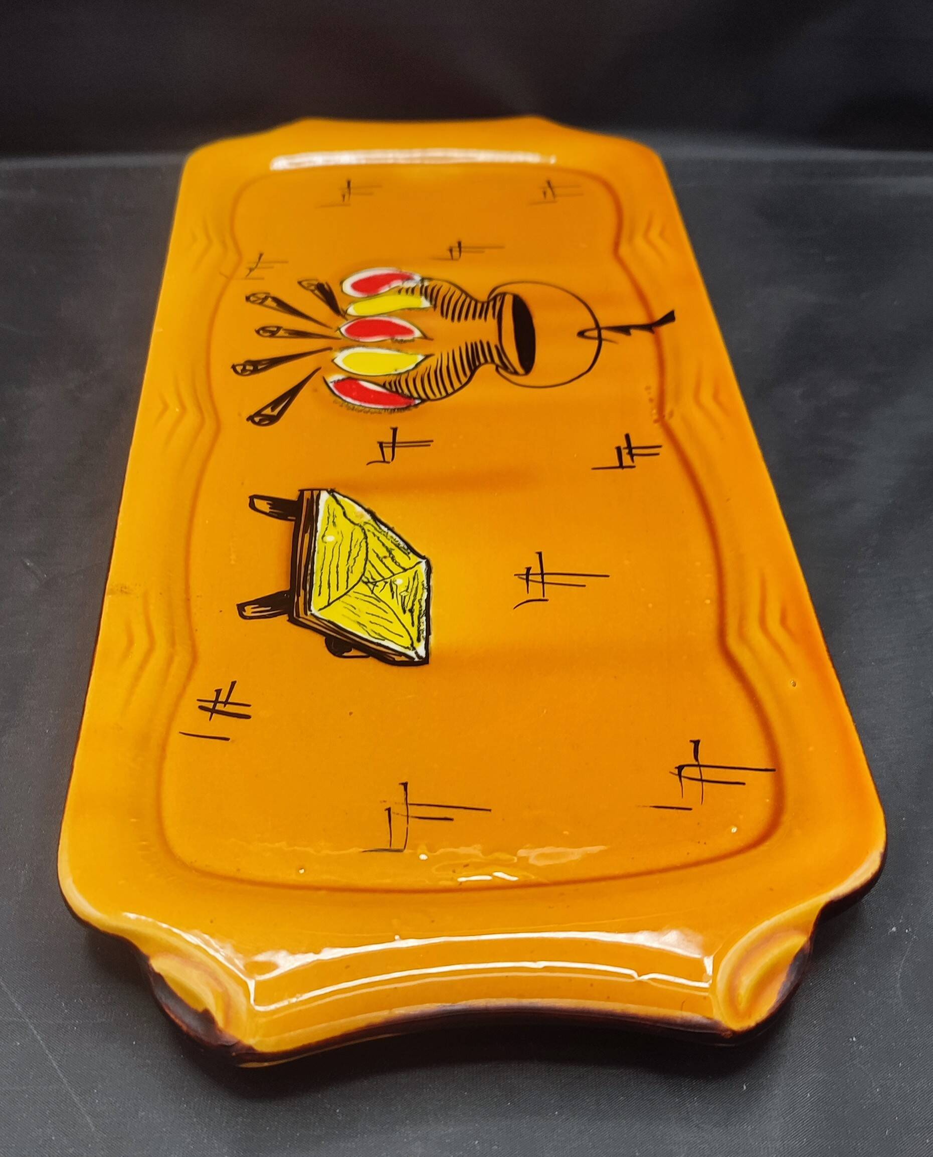 Long vintage ceramic plate from Poët-Laval