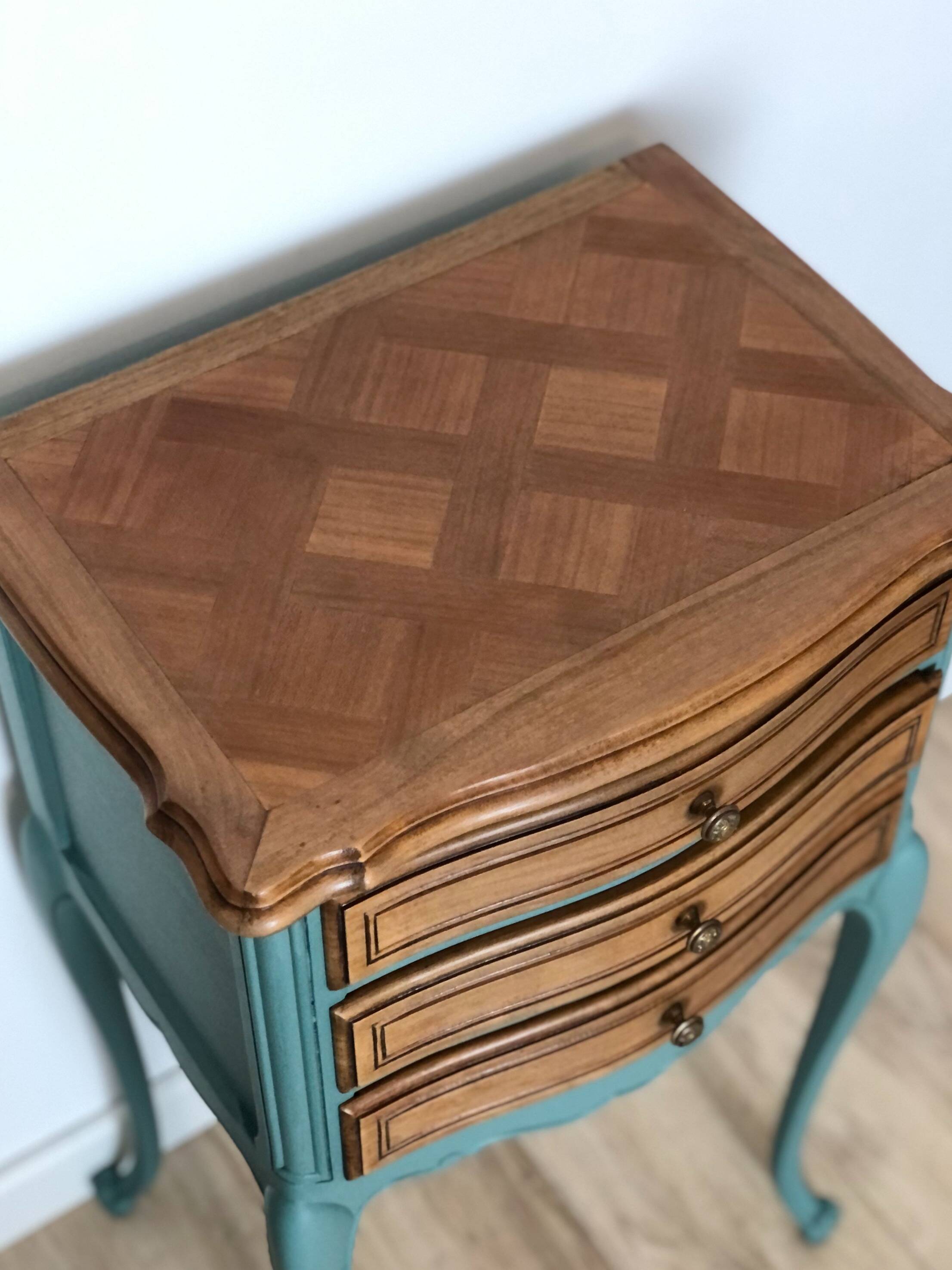 Louis XV style bedside table in celadon green