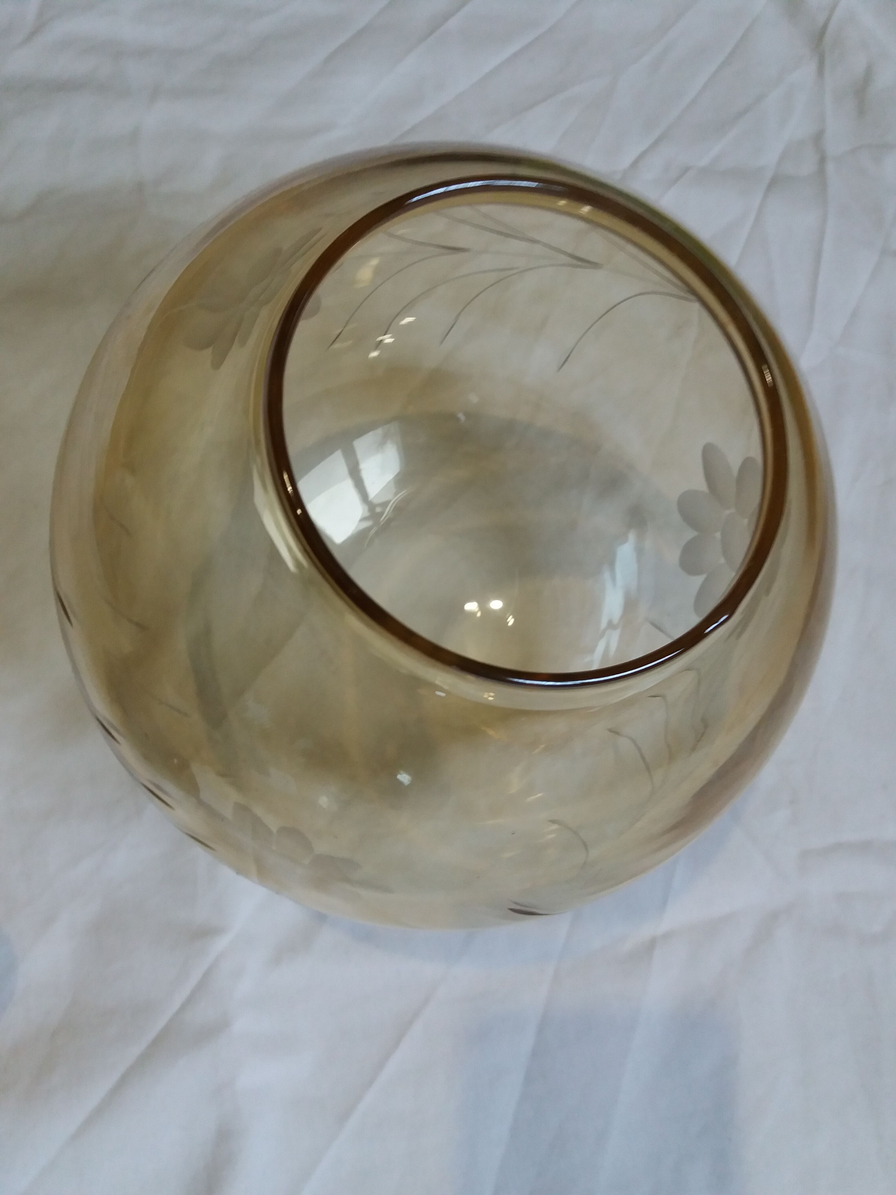 2 amber chiseled blown glass globe ball pendants