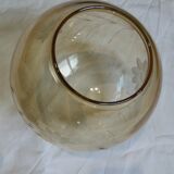 2 suspensions globe boule en verre soufflé ciselé ambré