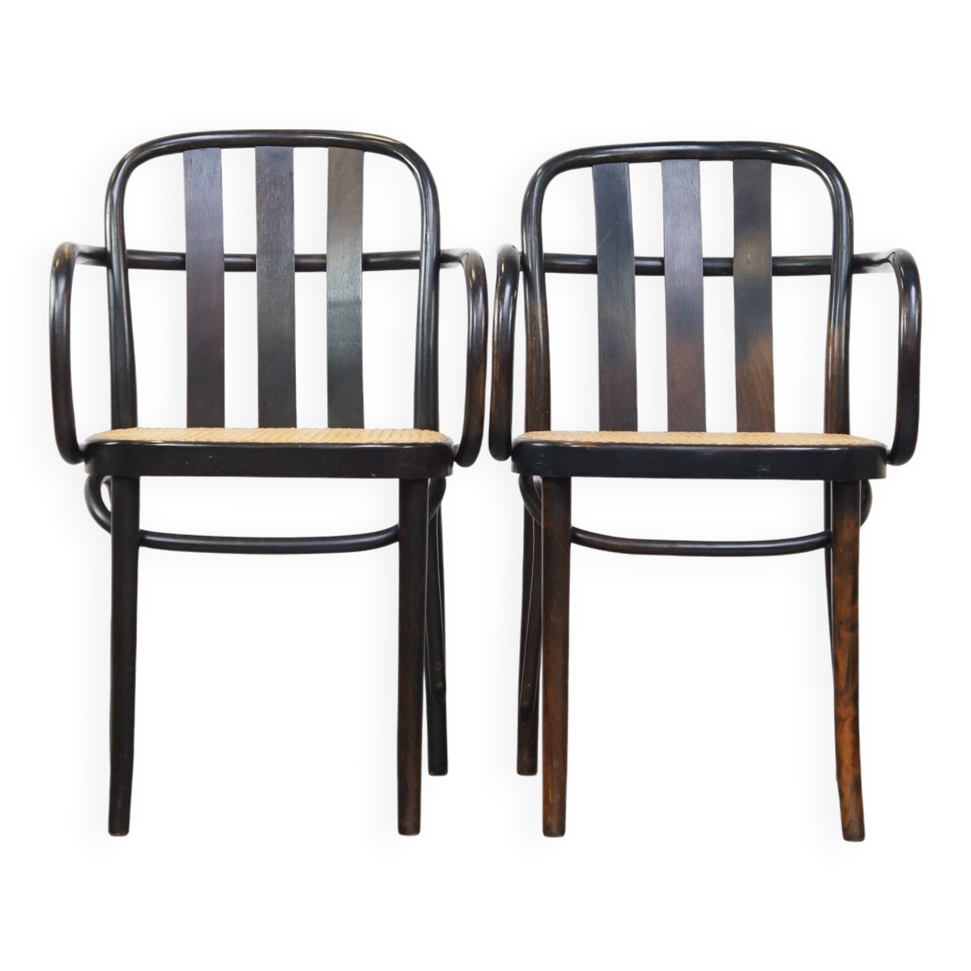 Set of 2 wooden dining chairs with woven seats