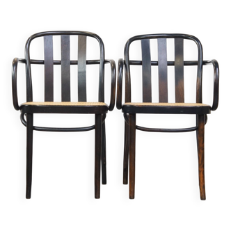 Lot de 2 chaises de salle à manger en bois avec assises tressées